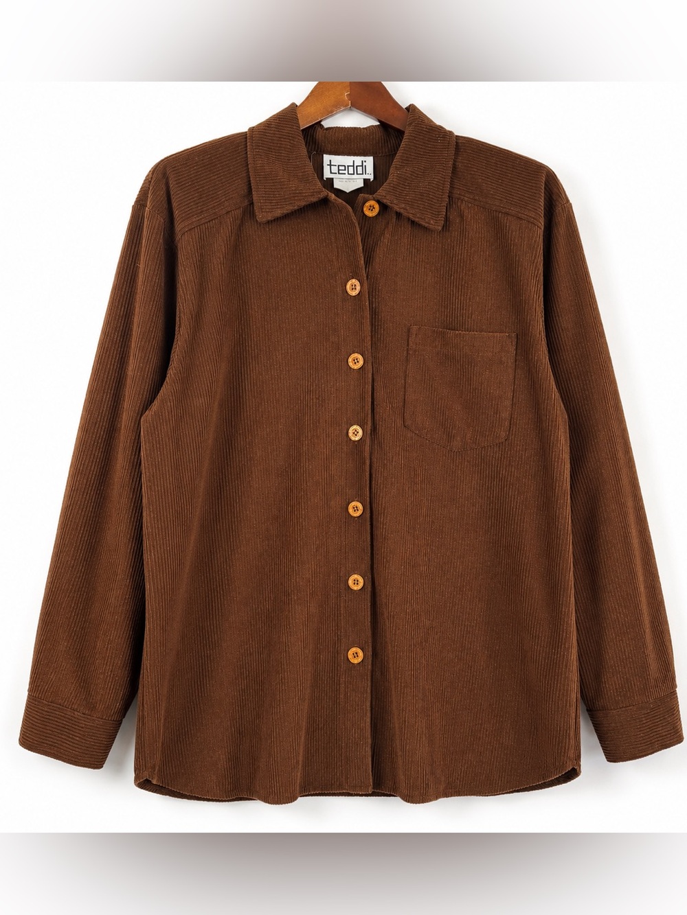 Vintage 90s Teddi Brown Corduroy Button Down Shirt Jacket L